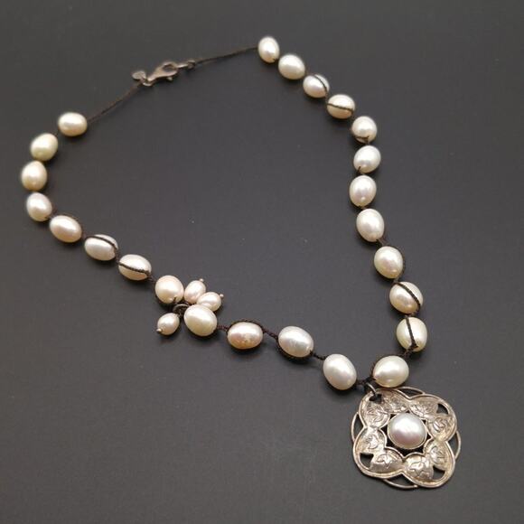 Silpada Sterling Silver Pendant Rhyannon Pearl Necklace, Silk Cord, 17 Inch - Picture 8 of 10